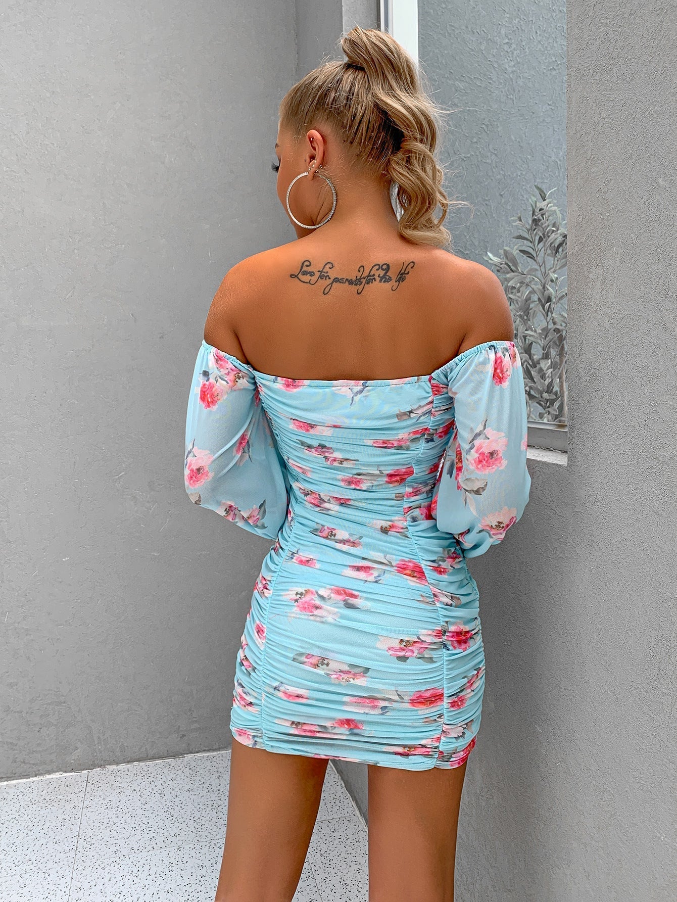 Sexy Women Clothing Printed off Neck Collar Skinny Slimming Sheath Dress Bella Mia